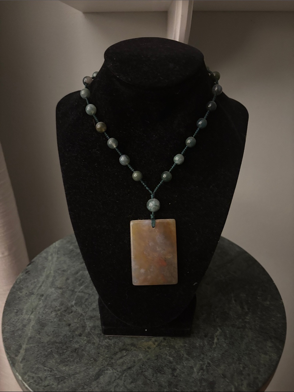 Robert Lee Morris Green Beaded Necklace with Rectangular Stone Pendant